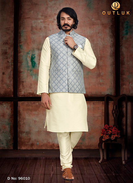 Gray Colour Outluk 96 New Latest Designer Ethnic Wear Kurta Pajama With Jacket Collection 96010